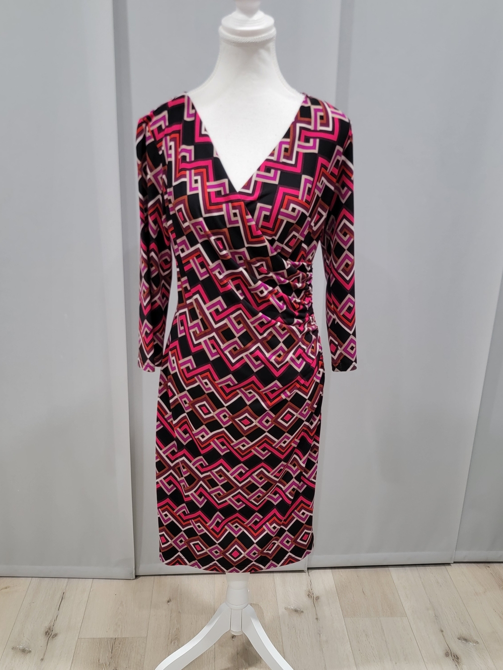 Joseph Ribkoff Pink & Black Geometric Long-Sleeve Dress